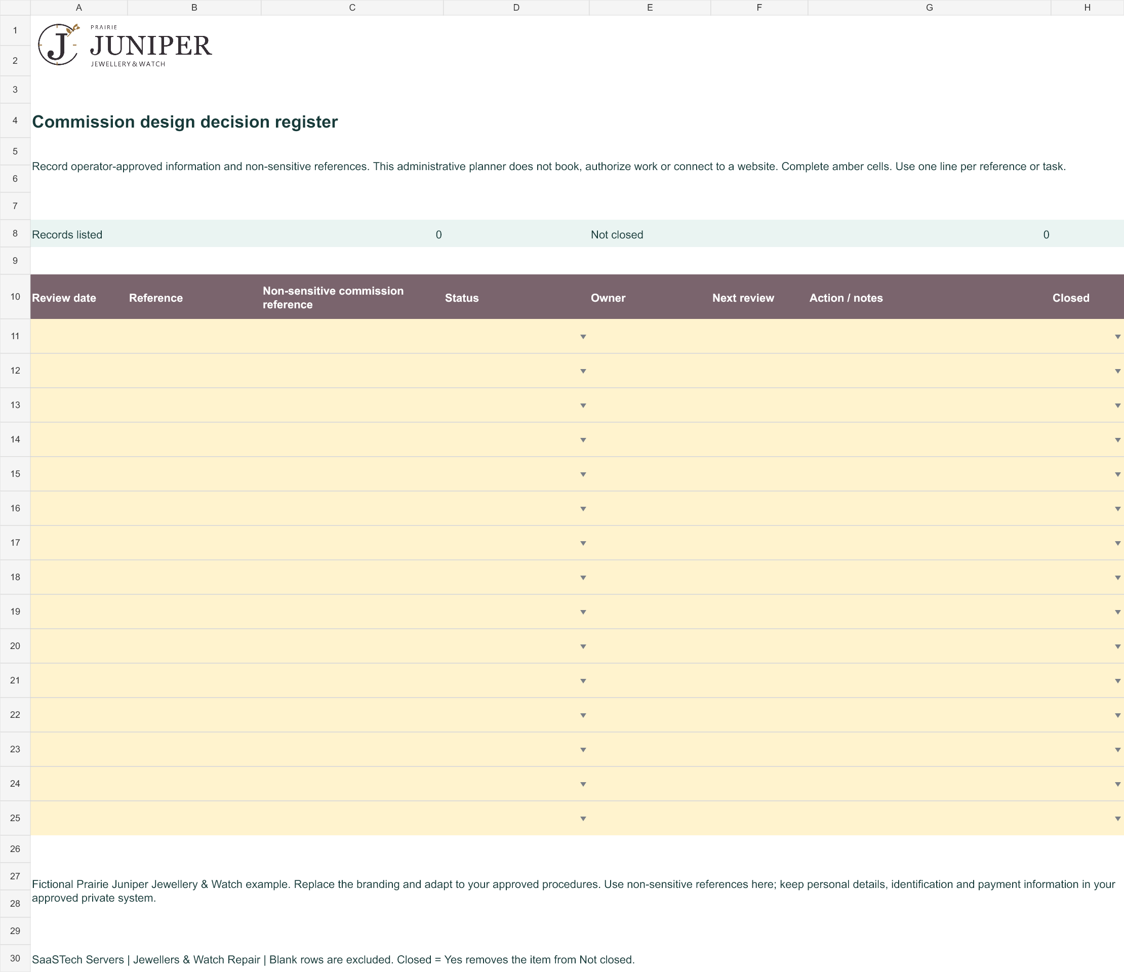 Commission design decision register