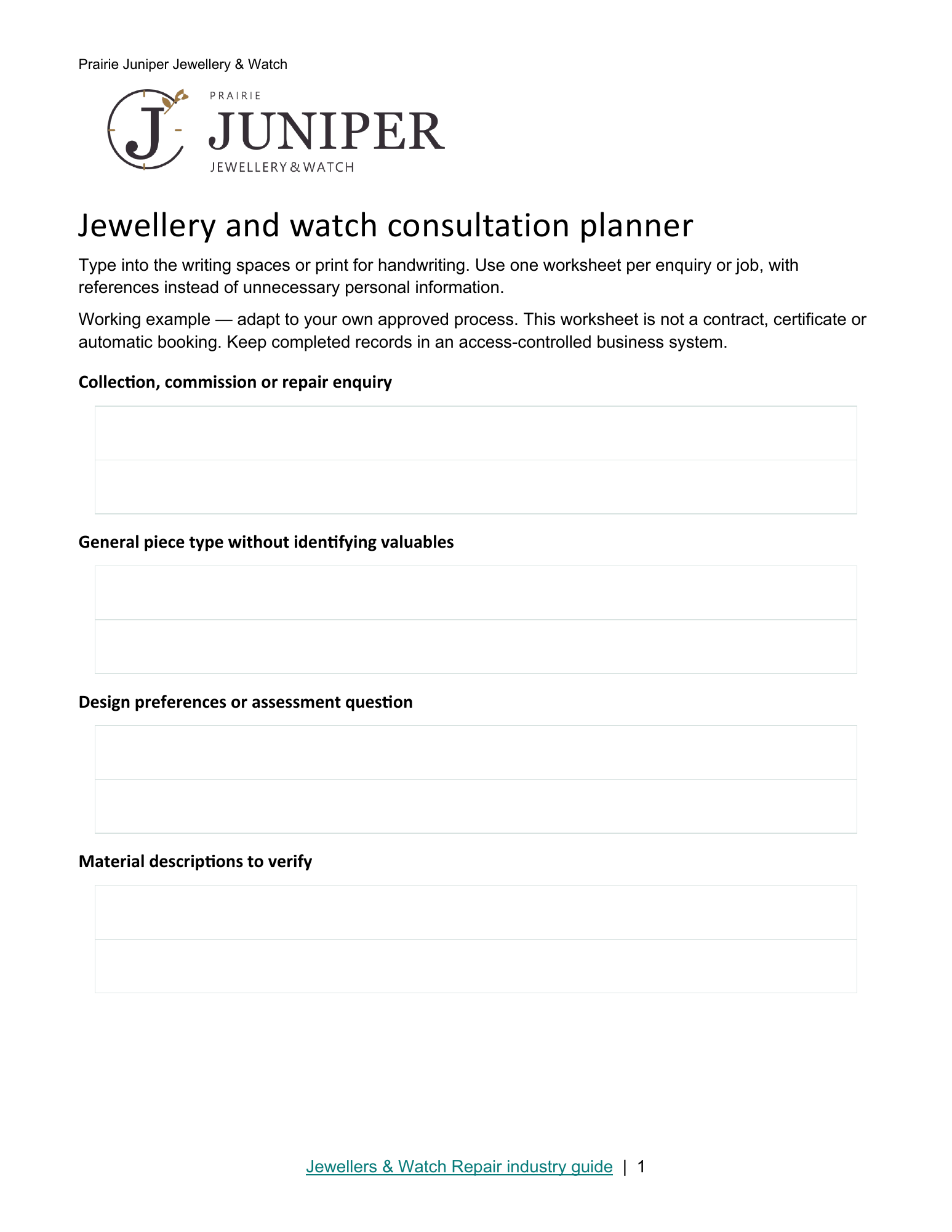 Jewellery and watch consultation planner · Page 1