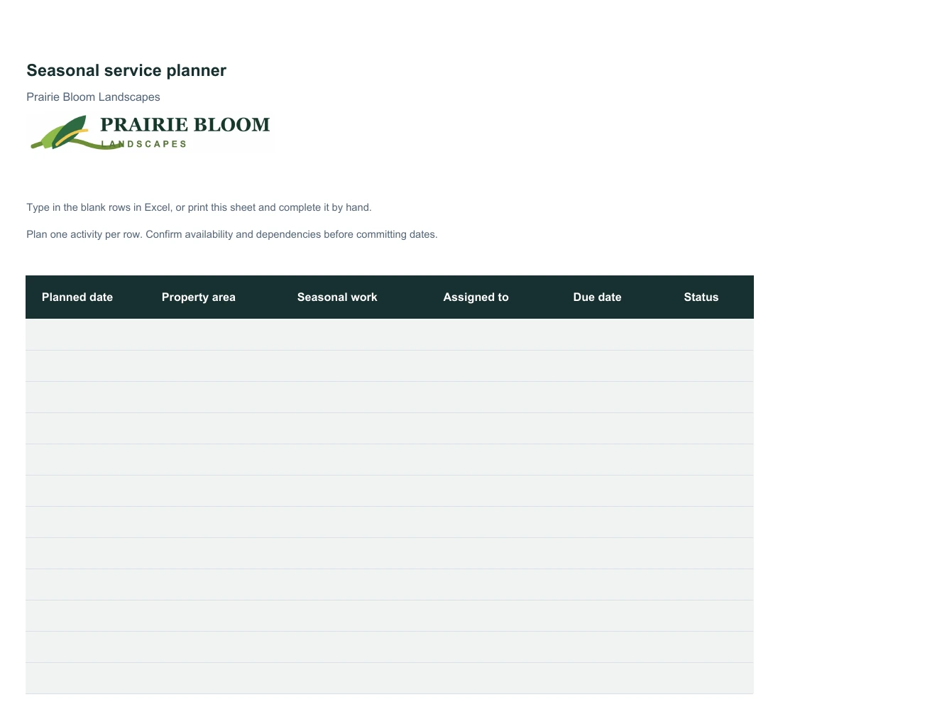 Seasonal service planner