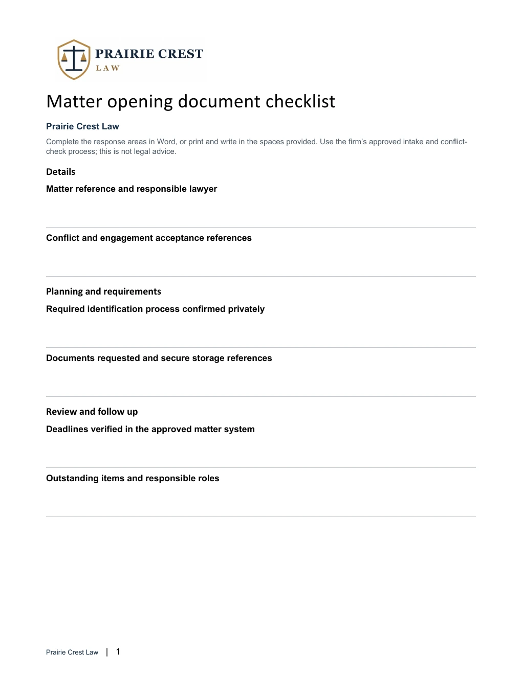 Matter-opening document checklist