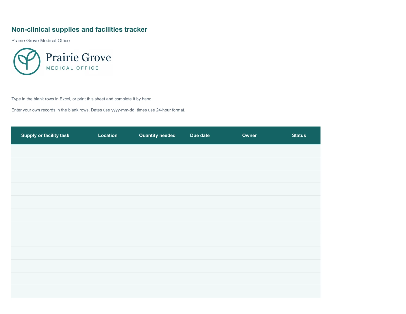 Non-clinical supplies and facilities tracker
