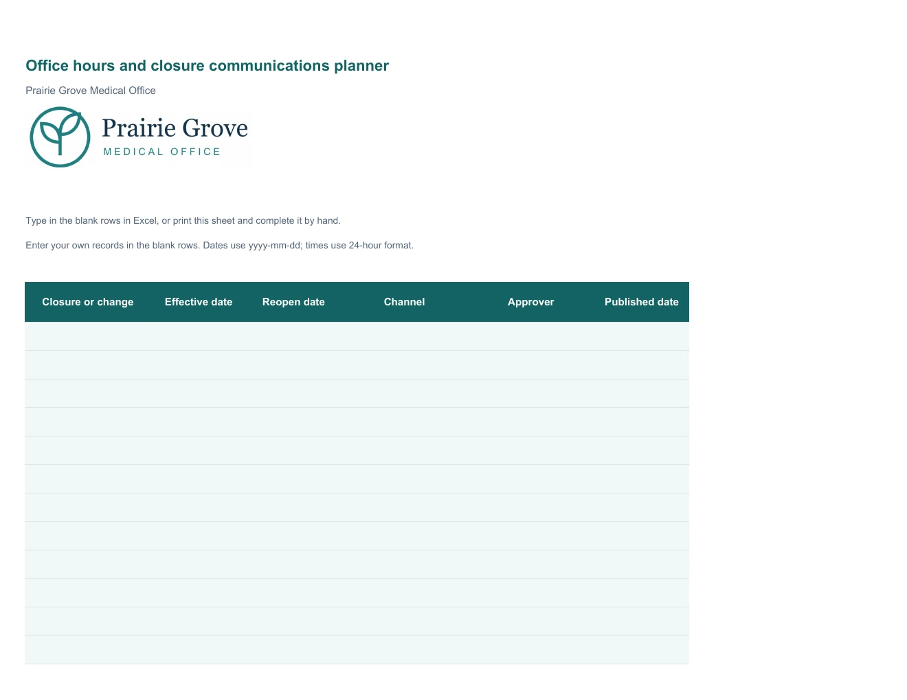 Office hours and closure communications planner