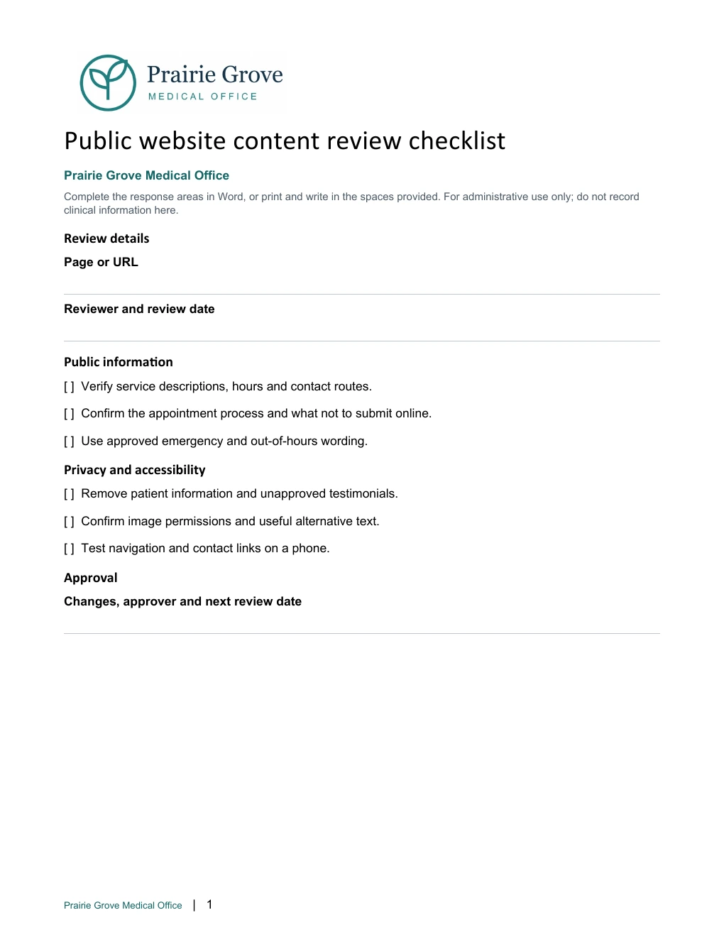 Public website content review checklist