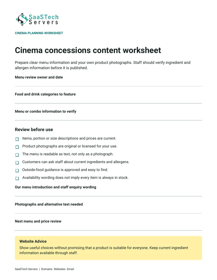 Concessions content worksheet