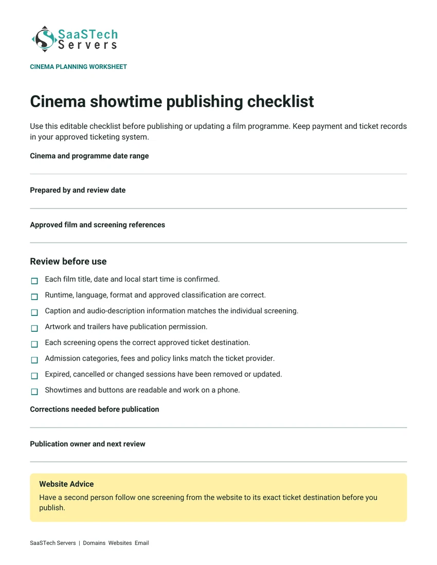 Showtime publishing checklist