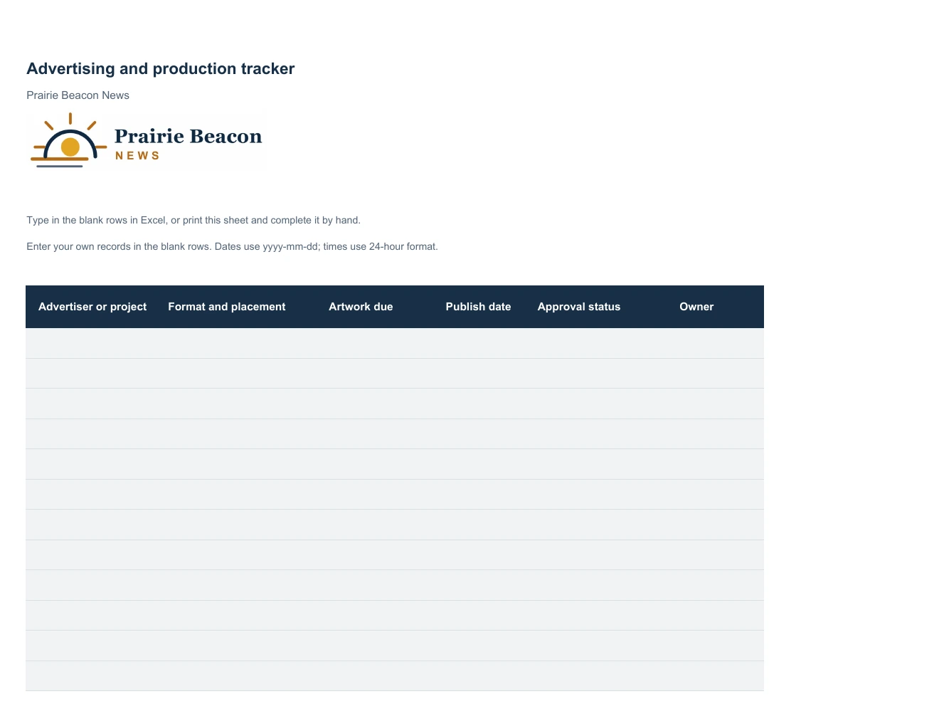 Advertising and production tracker
