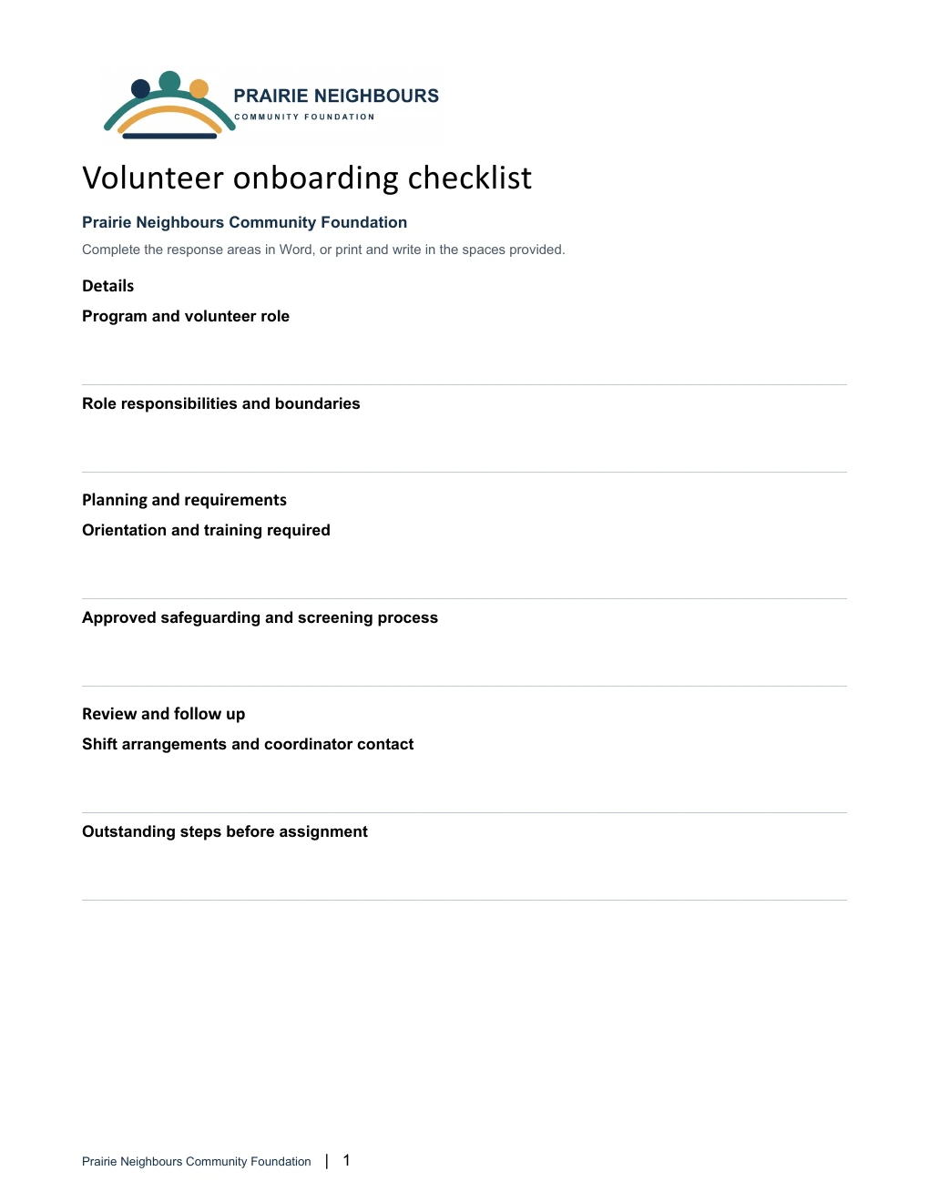 Volunteer onboarding checklist