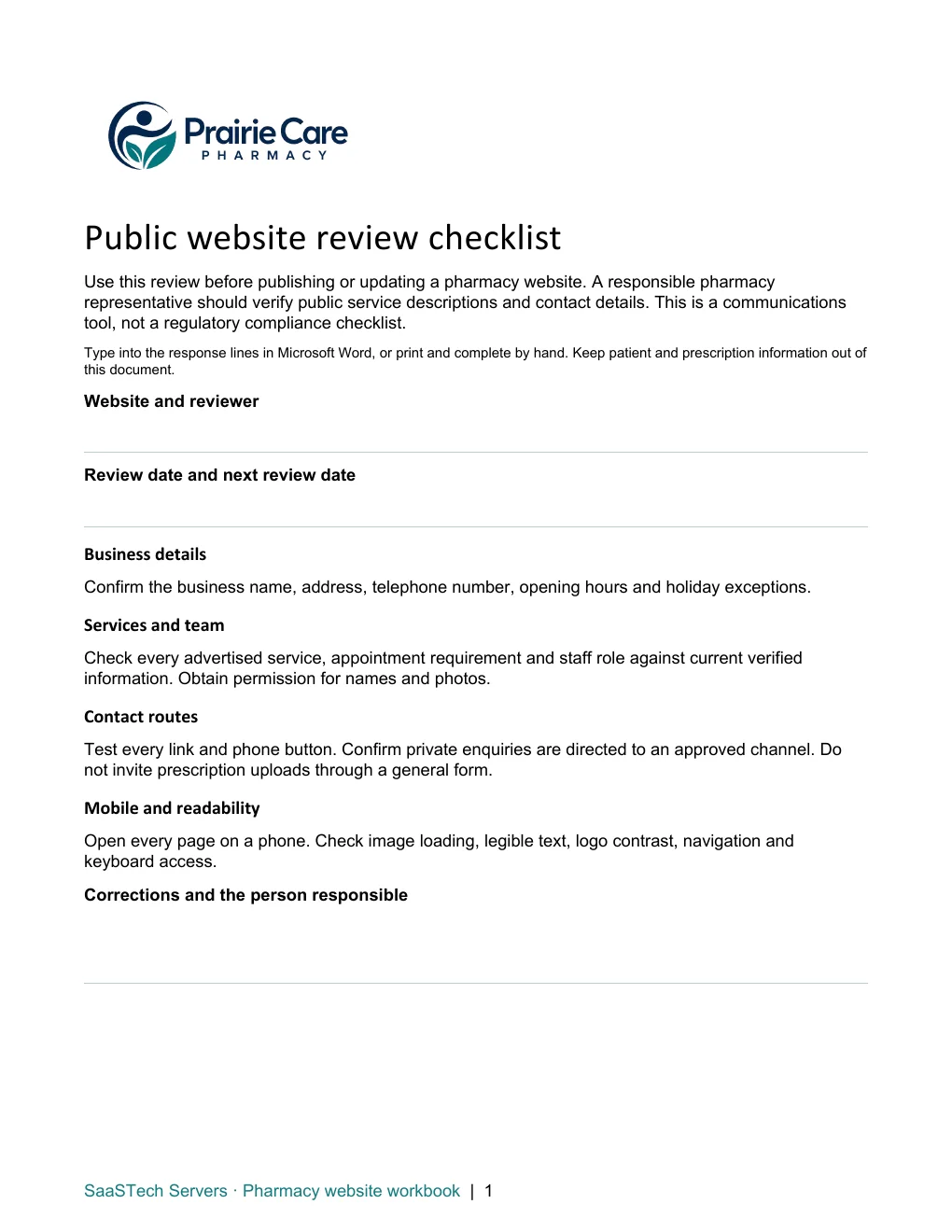 Public website review checklist · Page 1