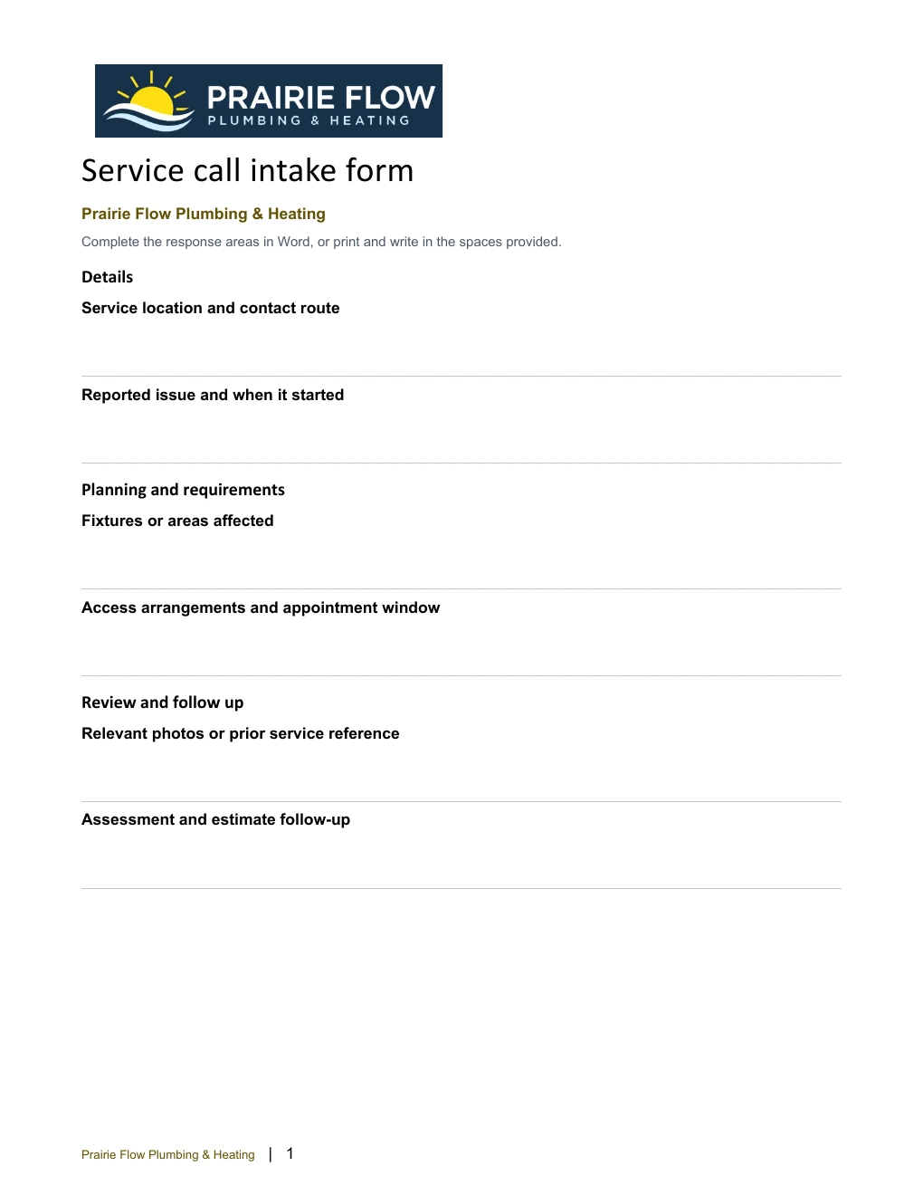 Service-call intake form
