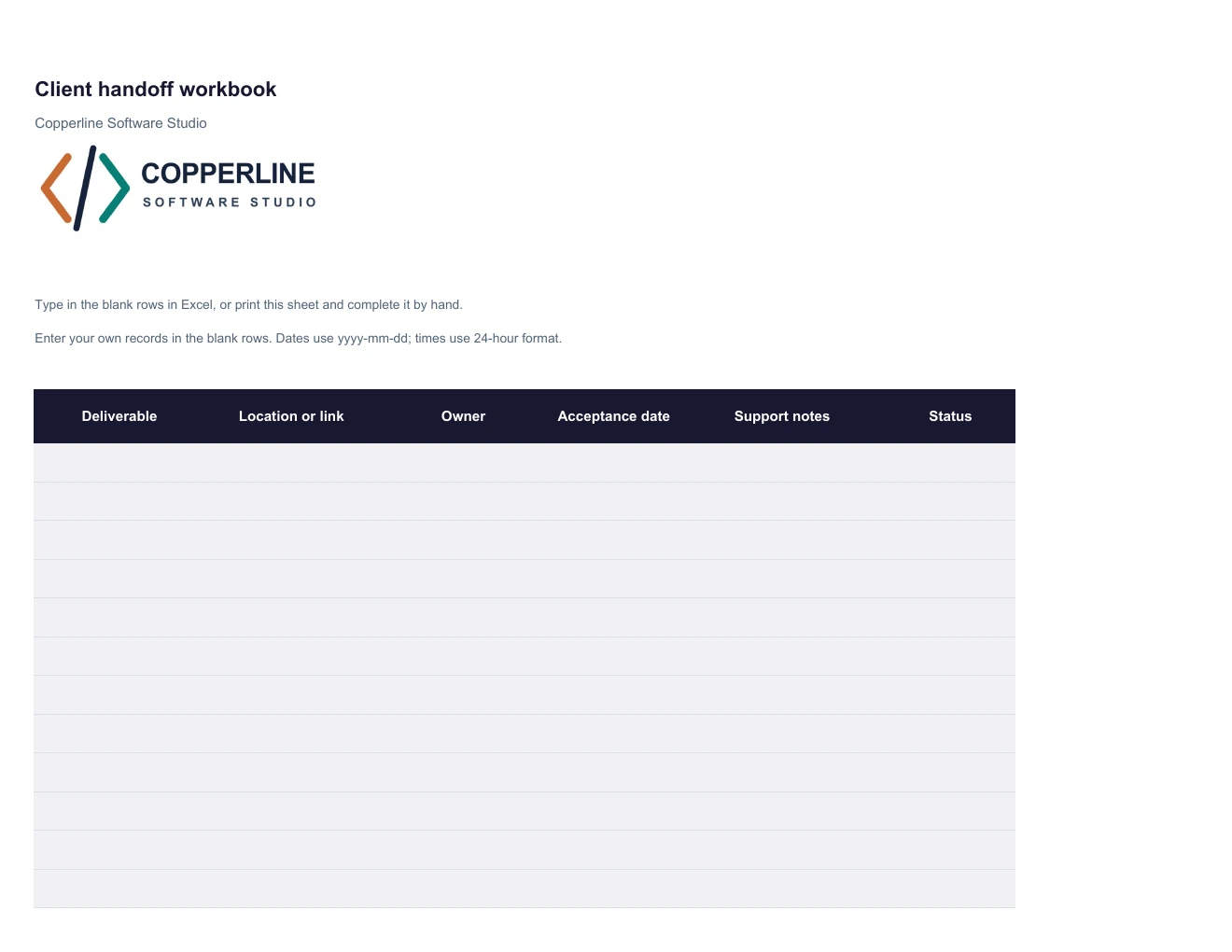 Client handoff workbook