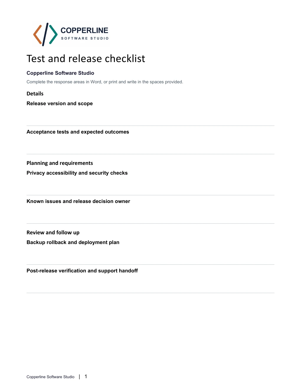 Test and release checklist