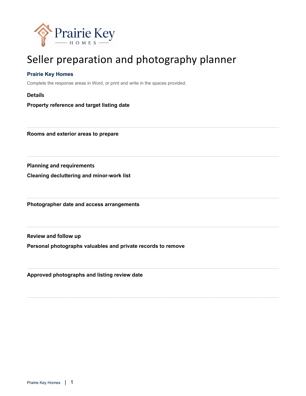 Seller preparation and photography planner