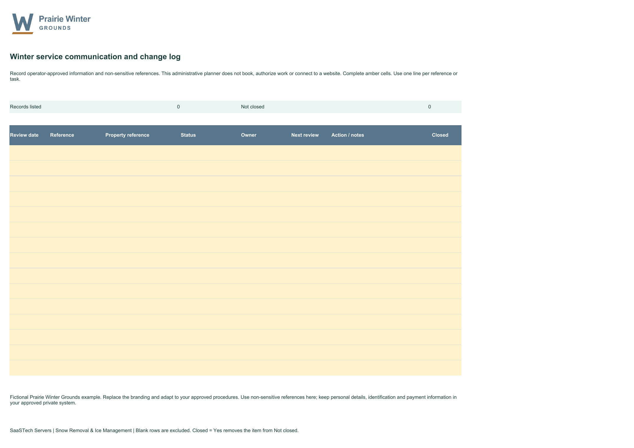 Winter service communication and change log