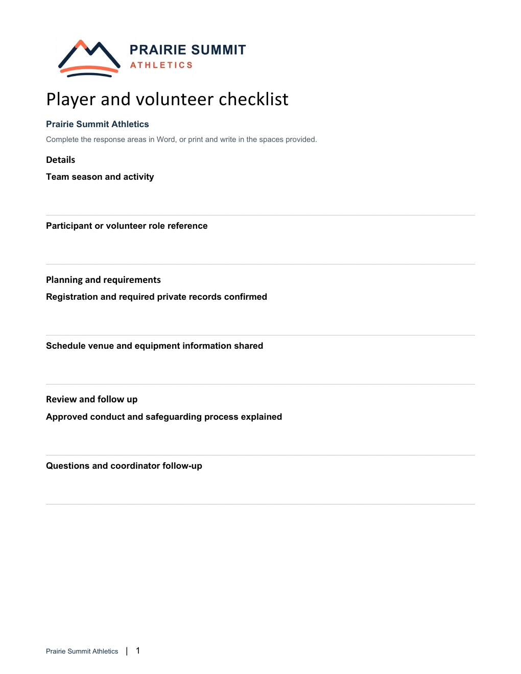 Player and volunteer checklist
