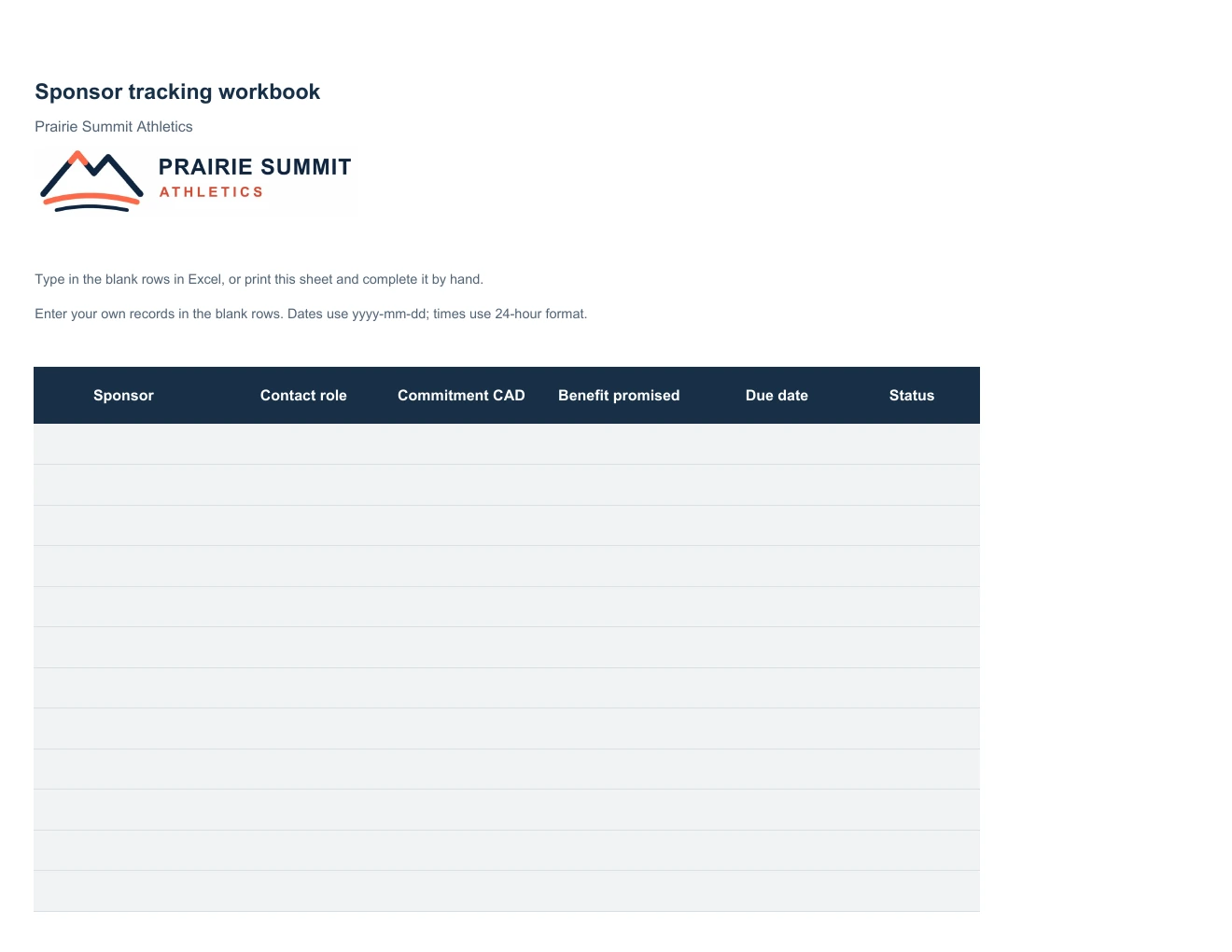 Sponsor tracking workbook