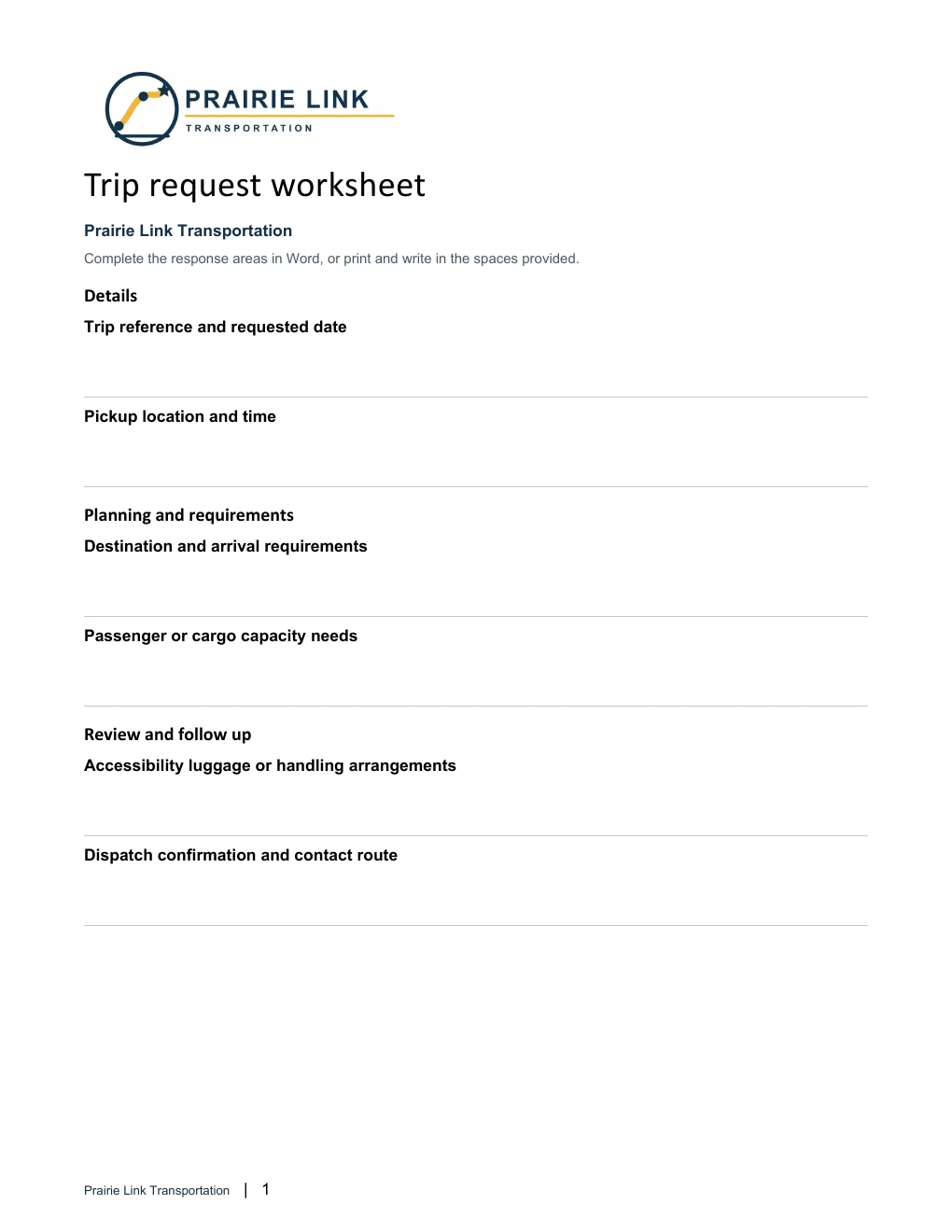 Trip request worksheet