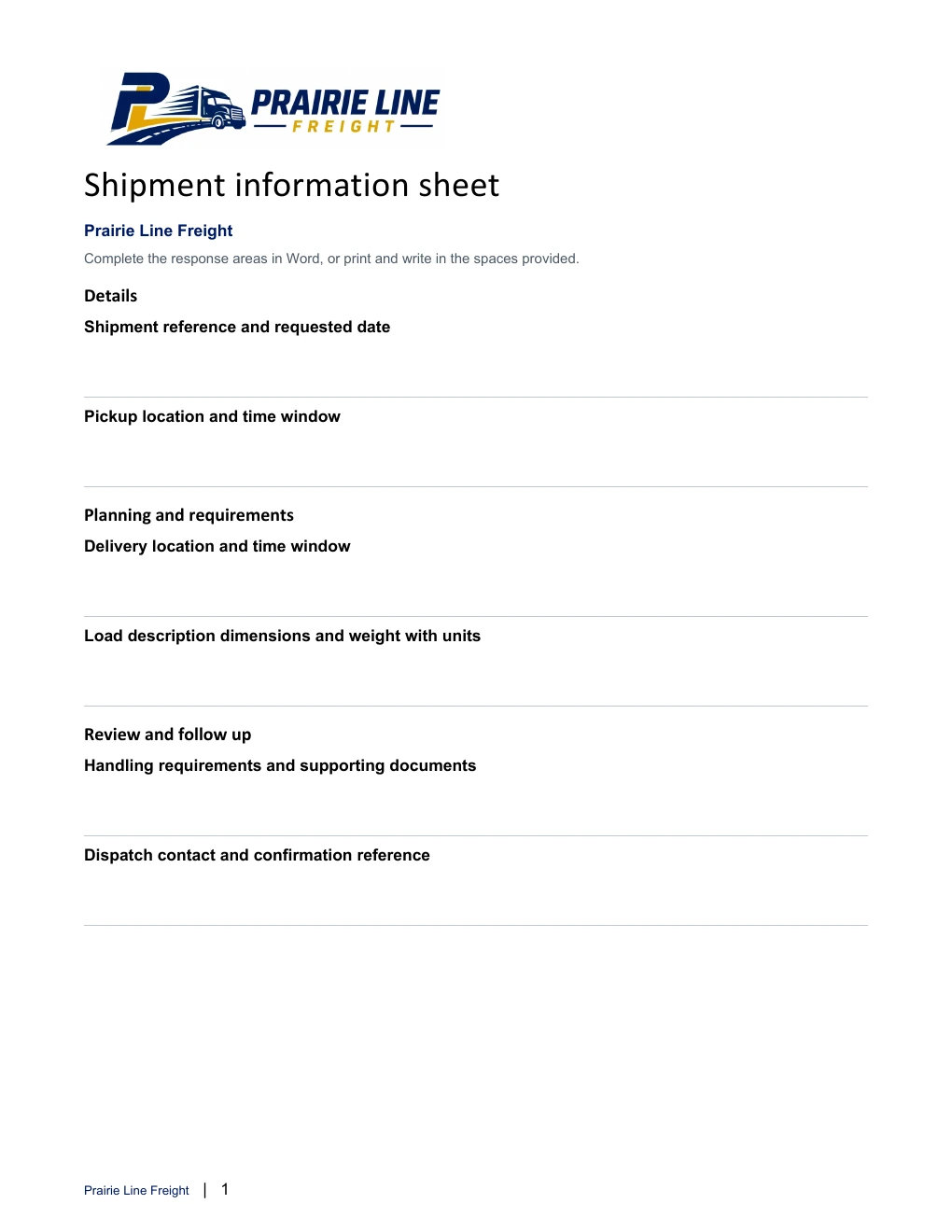 Shipment information sheet