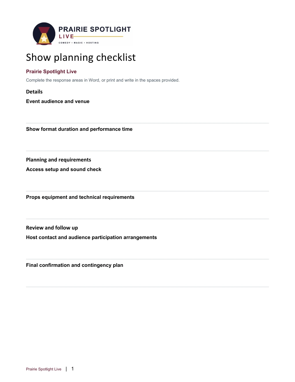 Show planning checklist