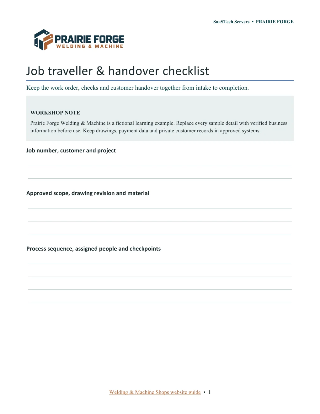 Job traveller and handover checklist · Page 1