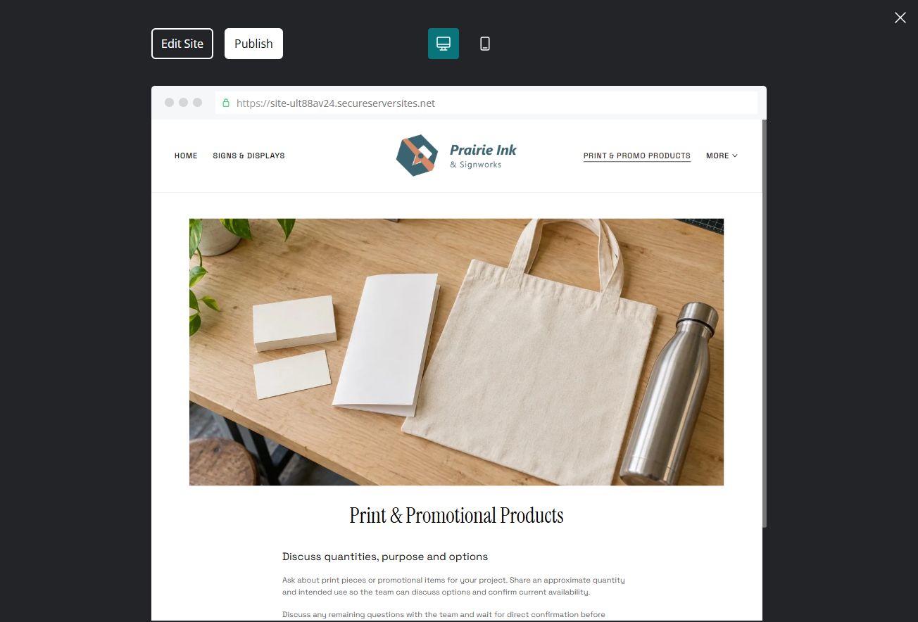 Captured first-screen Print & Promotional Products example