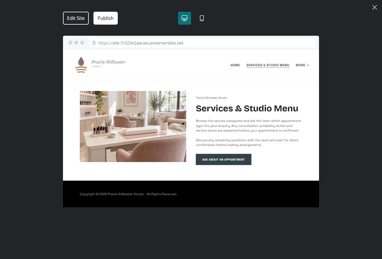 Captured first-screen Services & Studio Menu example