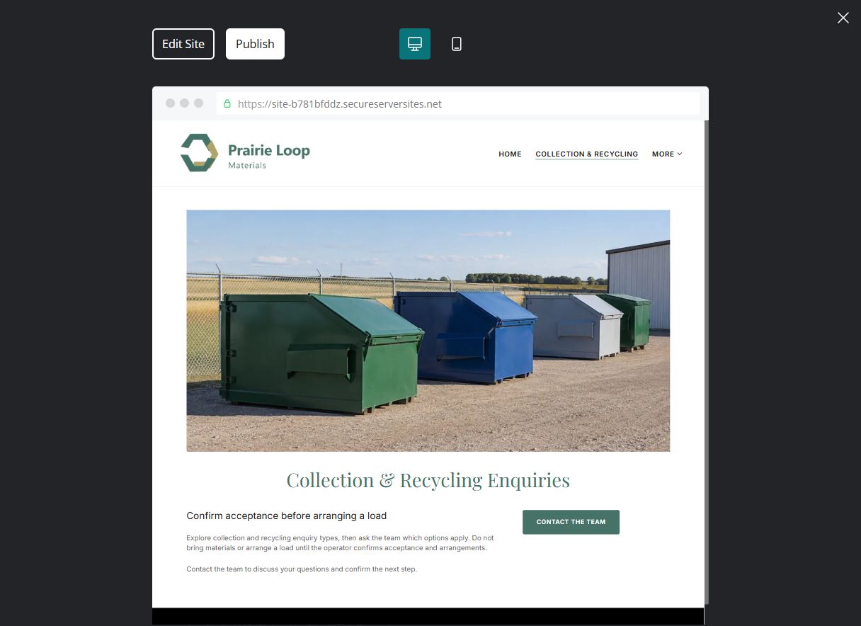 Captured first-screen Collection & Recycling Enquiries example