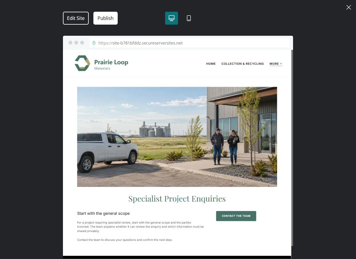 Captured first-screen Specialist Project Enquiries example