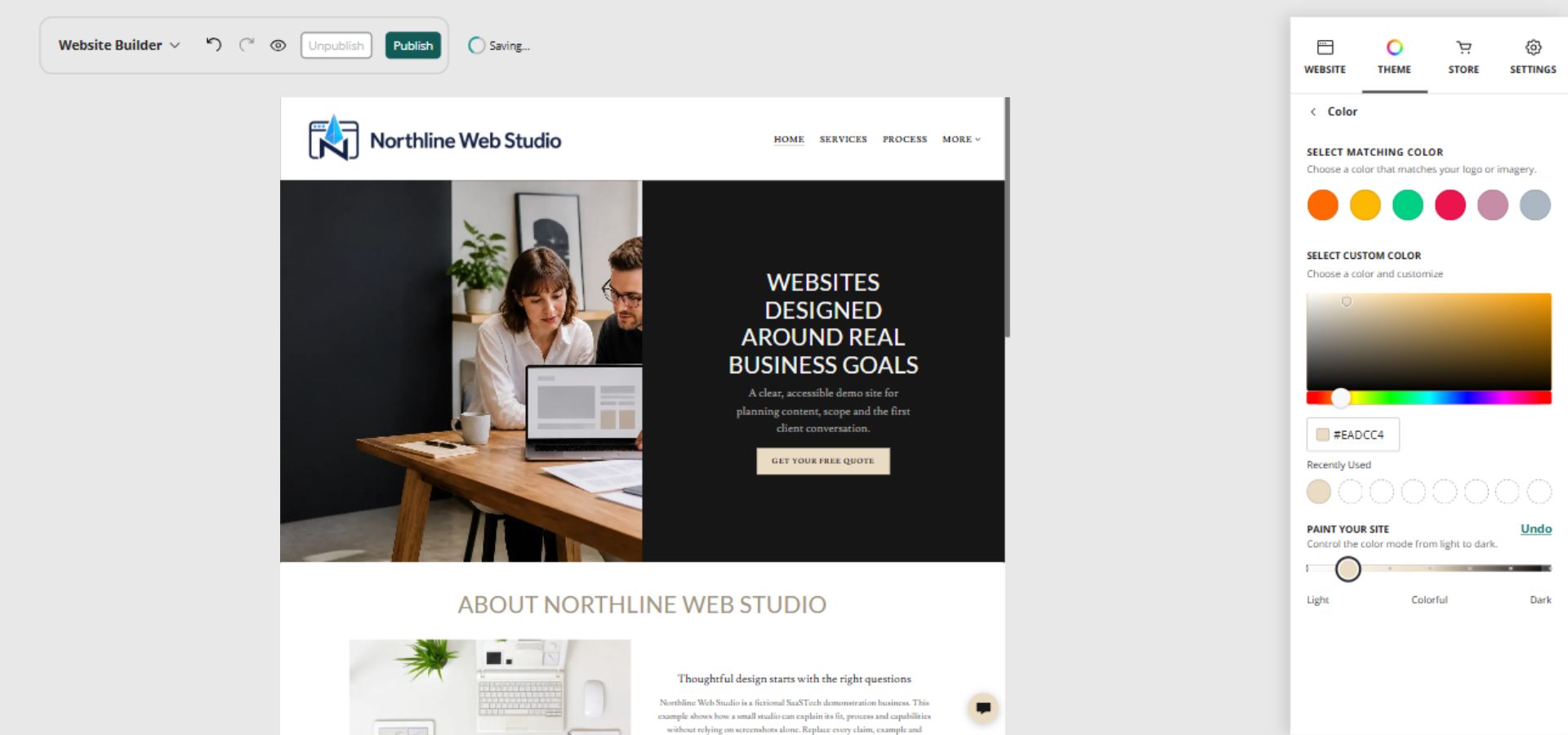 Northline Web Studio home page and full Paint your site controls, position 2 of 7