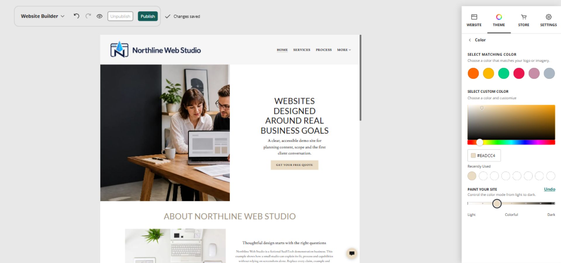 Northline Web Studio home page and full Paint your site controls, position 3 of 7