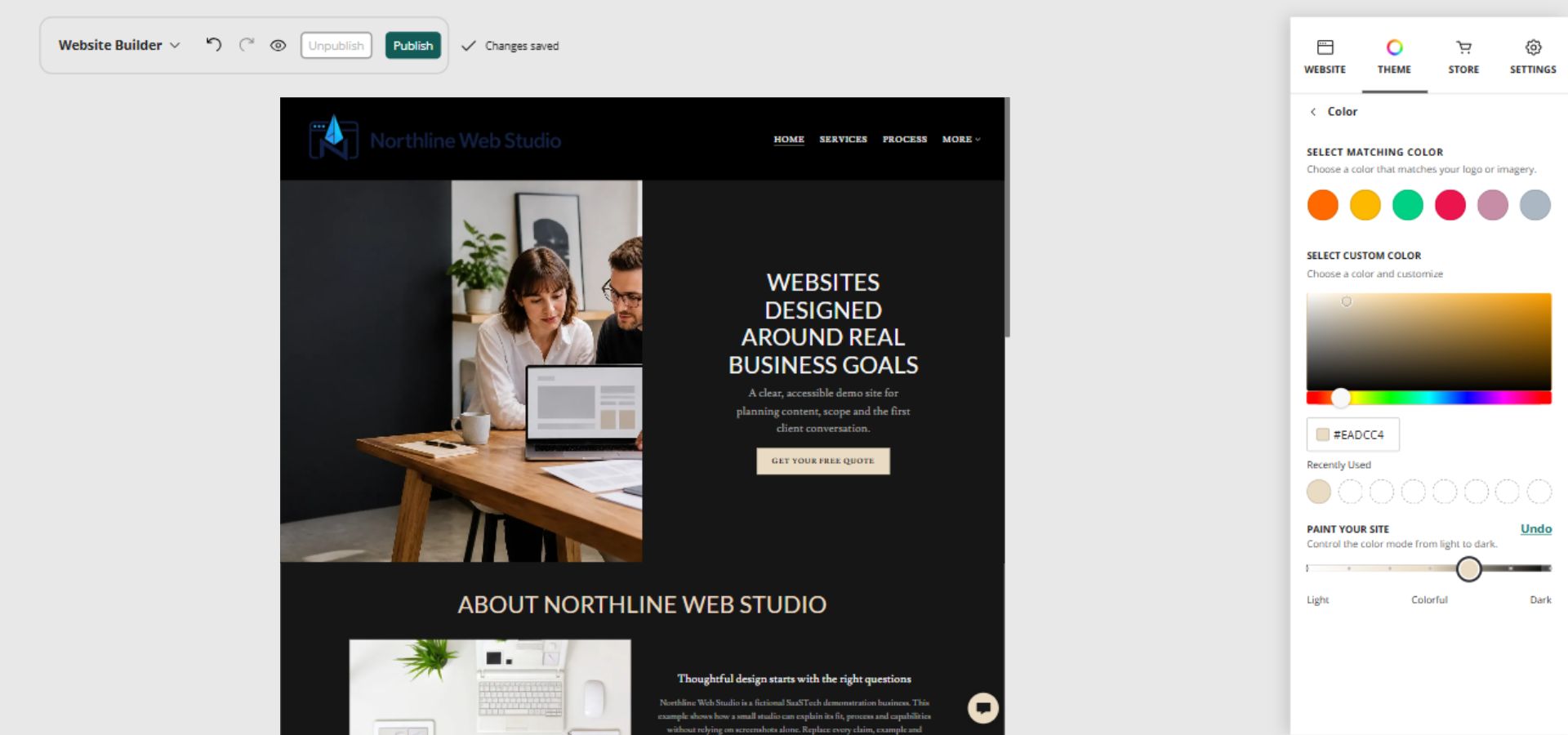 Northline Web Studio home page and full Paint your site controls, position 5 of 7