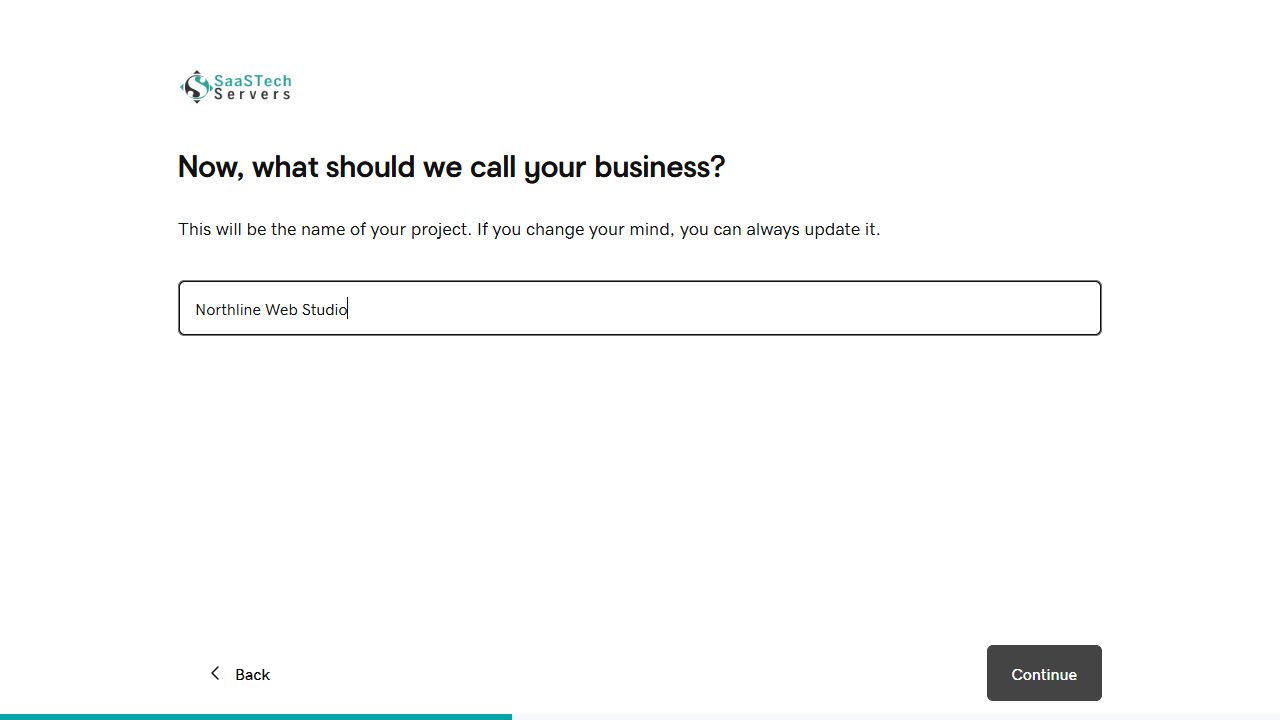 Website Builder setup with Northline Web Studio entered as the business name
