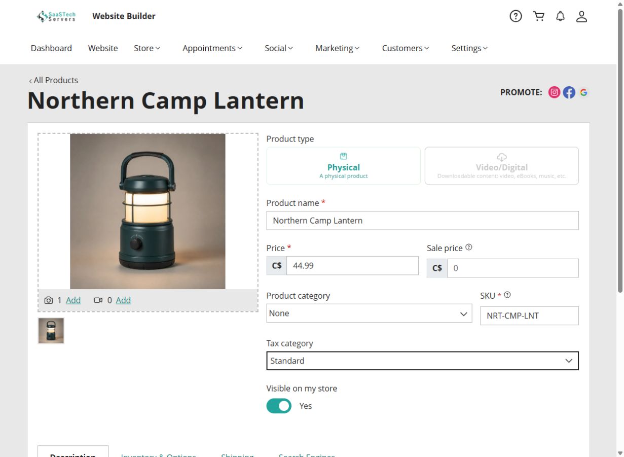 Northern Camp Lantern product editor after adding a professional square product image